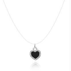 Heart Alloy with Rhinestone Pendant Necklace for Women, Heart, 12.99 inch(33cm)