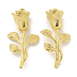Real 14K Gold Plated 304 Stainless Steel Pendants, Rose Flower Charm, Real 14K Gold Plated, 32.5x17x9mm, Hole: 1.6mm