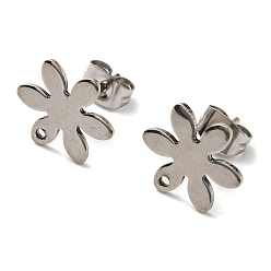 Stainless Steel Color 201 Stainless Steel Stud Earrings Finding, with 304 Stainless Steel Pins, Flower, Stainless Steel Color, 13x11.5mm, Hole: 1mm, Pin: 0.8mm
