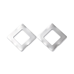 Real Platinum Plated Brass Pendants, Rhombus, Real Platinum Plated, 34x34x0.7mm, Hole: 1.4mm