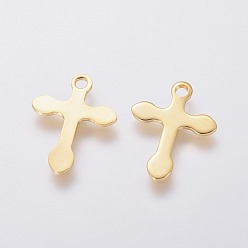 Real 24K Gold Plated 304 Stainless Steel Pendants, Cross, Real 24k Gold Plated, 16x12x0.8mm, Hole: 1.5mm