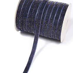 Dark Slate Blue Single Face Velvet Ribbons with Glitter Powder, Garment Accessories, Dark Slate Blue, 3/8 inch(10mm), 100 yards/roll