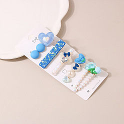 C section - blue Cute Pearl Hair Clip Set with Rhinestone Side Clip - Girl's Hair Accessories