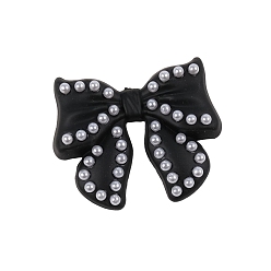 Black Acrylic Cabochons, with Plastic Pearl, Bowknot, Black, 30x25mm