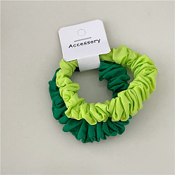 J156-C2 Green (Two pieces) Colorful Fabric Scrunchies and Hair Ties Set for Bun Hairstyles