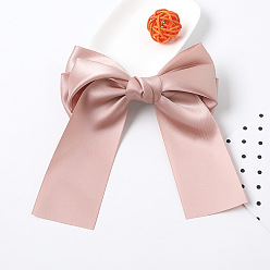 C195 Ribbon Bow Hair Clip Large Size - Pink Ruban à cheveux soyeux double face avec pince à ressort et noeud papillon - tissu élégant pour coiffures féminines (c