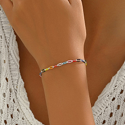 Разноцветный Старинные латунные эмалевые браслеты-цепочки с кабелем, красочный, 7-1/4 дюйм (18.5 см)