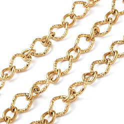 Golden Ion Plating(IP) 304 Stainless Steel Textured Twist Oval Link Chains, Unwelded, with Spool, Golden, 13.5x10x1.7mm, 9.5x7x1.7mm