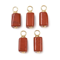 Красный Камень Подвески из натуральной красной яшмы в форме прямоугольника, с латунной фурнитурой , реальный 18 k позолоченный, без кадмия и без свинца, стойки покрытие, долговечный, 18~20x7~8x7~8 мм, отверстие : 3 мм