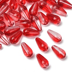 Red Baking Paint Transparent Glass Beads, Teardrop, Red, 14.5x7.5mm, Hole: 1.5mm, about 970pcs/1000g