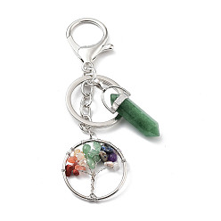 Green Aventurine Natural Green Aventurine Keychain, with Platinum Plated Iron Split Key Rings, Tree of Life with Bullet, 10.2cm