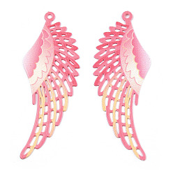 Ярко-Розовый Окрашены распылением 304 филигранные большие подвески из нержавеющей стали, очарование крыла, ярко-розовый, 51x19x0.5 мм, отверстие : 1.2 мм