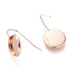Rose Gold 304 Stainless Steel Earring Hooks, Flat Round, Rose Gold, Tray: 10mm, 20x12mm, 21 Gauge, Pin: 0.7mm