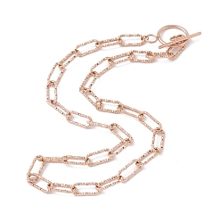 Rose Gold 304 Stainless Steel Textured Paperclip Chains Necklace for Women, Rose Gold, 19.29 inch(49cm)