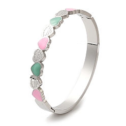 Нержавеющая Сталь Цвет Регулируемые браслеты с эмалью в форме сердца для женщин, 304 браслеты из нержавеющей стали, цвет нержавеющей стали, внутренний диаметр: 1-7/8x2-1/4 дюйм (4.8x5.8 см)