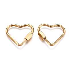 Golden 304 Stainless Steel Screw Carabiner Lock Charms, for Necklaces Making, Heart, Golden, 22.5x24.5x4.5mm, Screw: 7x4.5x4mm