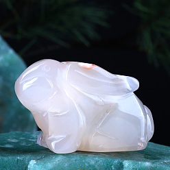 Grey Agate Natural Grey Agate Home Display Decorations, 3D Rabbit, 15x38x28mm