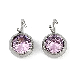 Сливовый 304 подвески из микро-паве из нержавеющей стали с фианитами, цвет нержавеющей стали, круглый шарм, слива, 10.5x6.5x4 мм, отверстие : 2.5 мм