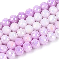 Сливовый Антикоррозийные гальванические стеклянные бусины, круглые, имитация драгоценных камней, граненый(96 граненый), слива, 6 мм, отверстие : 1 мм, около 71~72 шт / нитка, 14.96~15.16 дюйм (38~38.5 см)