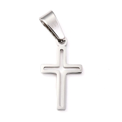 Stainless Steel Color 304 Stainless Steel Pendants, Hollow, Cross, Stainless Steel Color, 19.5x11x1.2mm, Hole: 3.5x7mm