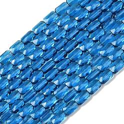 Синий Прозрачные стеклянные бусины, прямоугольные, граненые, синие, 7x4.5x3.5 мм, отверстие : 0.9 мм, около 79~80 шт / нитка, 21.65''~22.24'' (55~56.5 см)