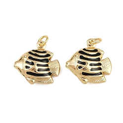 Черный Латунные эмалевые подвески-рыбки, прелести морских животных, с прыжковых колец, золотые, стойки покрытие, без кадмия и без свинца, долговечный, чёрные, 18x17.5x6 мм, отверстие : 3.4 мм