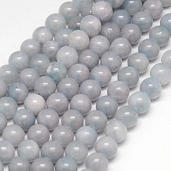 Light Grey Natural Yellow Jade Beads Strands, Dyed, Round, Light Grey, 8mm, Hole: 1mm, about 50pcs/strand, 15.75 inch