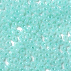 Turquoise Imitation Jade Glass Seed Beads, Luster, Dyed, Round, Turquoise, 5.5x3.5mm, Hole: 1.5mm