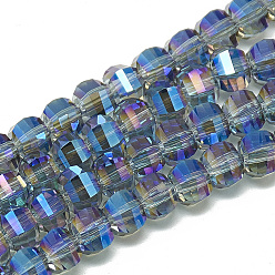 Dodger Blue Electroplate Glass Beads Strands, Rainbow Plated, Faceted, Round, Dodger Blue, 6x5x5mm, Hole: 1mm, about 95~96pcs/strand, 17.20 inch(43.7cm)
