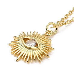 Golden Brass Micro Pave Clear Cubic Zirconia Pendants Necklaces for Women, Evil Eye, Golden, 17.52 inch(44.5cm)