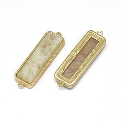 Sunstone Natural Sunstone Links connectors, with Brass Findings, Faceted, Rectangle, Golden, 33.5x9.5~10x5mm, Hole: 1.2~1.4mm