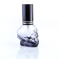 Black Glass Spray Bottles, with Aluminum Lid, Skull, Black, 3.5x2.7x6.7cm, Capacity: 8ml(0.27fl. oz)