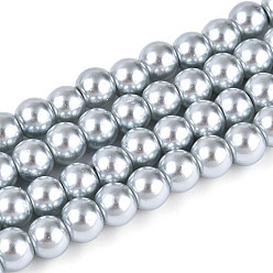 Светлый Стально-синий Выпечка окрашены перламутровый стекла жемчужные нити круглый шарик, светло-стальной синий, 6~7 мм, отверстие : 1 мм, около 135~140 шт / нитка, 31.4 дюйм