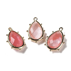 Вишневый Кварц Синтетические вишни из кварцевого стекла подвески, с кромкой из платиновой латуни, граненые, слеза, 22.5x14x5.5 мм, отверстие : 1.6 мм.