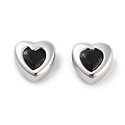 Черный Латунные микро проложить кубического циркония бусы, платина, сердце, чёрные, 5.5x5.5x3.5 мм, отверстие : 1 мм