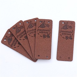 Brown Microfiber Label Tags, with Holes & Word handmade & Bees, for DIY Jeans, Bags, Shoes, Hat Accessories, Rectangle, Brown, 50x20mm