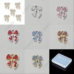 Mixed Color 32Pcs 8 Styles Alloy Rhinestone Pendants, Bowknot Charms, Golden/Silver, Mixed Color, 15~19.5x12~15x2~2.8mm, Hole: 1.8~2mm, 4pcs/style