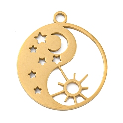 Солнце Ионное покрытие (ip) 304 подвески из нержавеющей стали, лазерная резка, золотые, плоский круглый шарм, солнце, 25x21.5x1 мм, отверстие : 2.5 мм