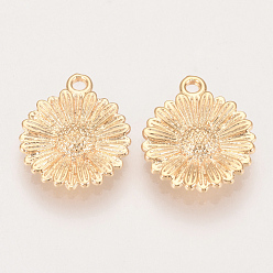 Real 18K Gold Plated Brass Charms, Nickel Free, Real 18K Gold Plated, Flower, Golden, 14.5x12x2mm, Hole: 1.5mm