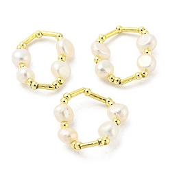 Real 14K Gold Plated Brass & Natural Pearl Beaded Stretch Finger Ring, Real 14K Gold Plated, US Size 7 1/4(17.5mm)