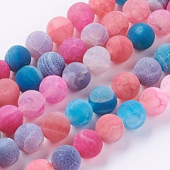 Mixed Color Natural Weathered Agate Beads Strands, Dyed, Frosted, Round, Mixed Color, 6mm, Hole: 1mm, about 64pcs/strand, 13.6 inch