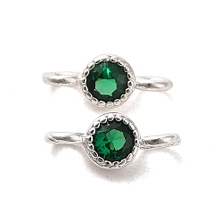 Sea Green 925 Sterling Silver Pave Cubic Zirconia Connector Charms, Half Round Links with 925 Stamp, Silver Color Plated, Sea Green, 8.5x3.5x2.5mm, Hole: 1.5mm