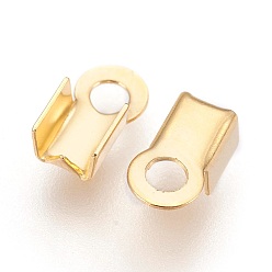 Golden 304 Stainless Steel Folding Crimp Ends, Fold Over Crimp Cord Ends, Golden, 8x4x3mm, Hole: 2mm, Inner Diameter: 3mm