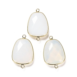 Опал Опаловые граненые подвески-коннекторы, покрытие стойки латунные подвески-капли, без кадмия и без свинца, 33.5~34x21x6~6.5 мм, отверстие : 2 мм