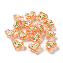 Coral Valentine's Day Transparent Acrylic Beads, with Enamel, Heart, Coral, 16x20~21x12~13mm, Hole: 1.5~1.6mm