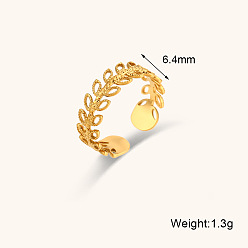 Perforated tree leaves with open-mouthed rings Stainless Steel Wave Cross Ring with Snowflake Diamond and French Flower Design for Women