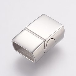 Stainless Steel Color 304 Stainless Steel Magnetic Clasps with Glue-in Ends, Smooth Surface, Rectangle, Stainless Steel Color, 19x13x8mm, Hole: 6x11mm