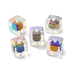 Cube UV Plating Rainbow Iridescent Acrylic Beads, Bead in Bead, Faceted, Cube, 12x12x12mm, Hole: 2.5mm