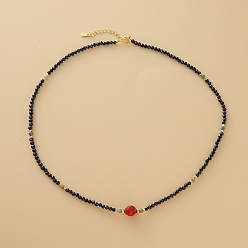 Золотой Ожерелья из натурального черного турмалина и граненого красного агата в винтажном стиле с застежками из стерлингового серебра, золотые, 925 дюйм (15.75 см)