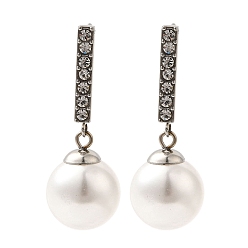 Нержавеющая Сталь Цвет Серьги-гвоздики из нержавеющей стали со стразами и искусственным жемчугом для женщин, круглые, цвет нержавеющей стали, 32.5x12 мм